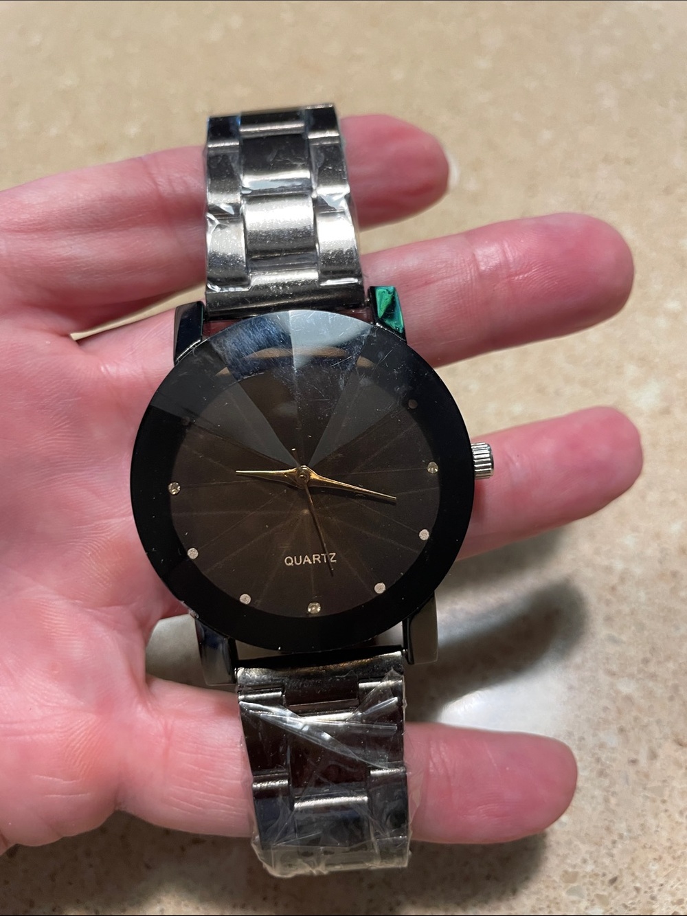 Modern Black Faceted Dial Quartz Watch